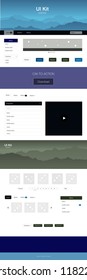 Dark Multicolor vector style guide with mountains. Colorful ui/ux kit with header consisted of hills & rocks. Template for landing pages of leisure.