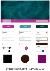 Dark Multicolor vector style guide with sky stars. Beautiful ui ux kit with colorful sky in its header. This template you can use for websites.
