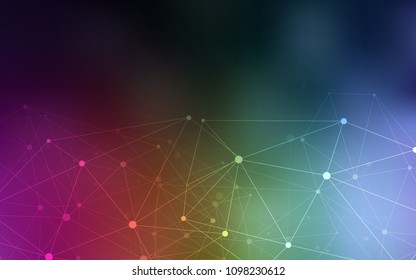 Dark Multicolor vector template with circles, triangles. Design with connection of dots and lines on colorful background. Pattern can be used for futuristic ad, booklets.