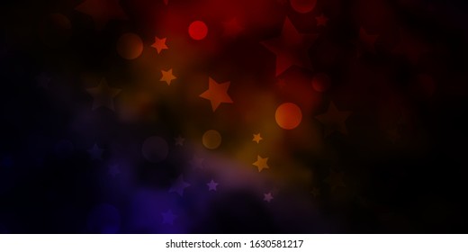 Dark Multicolor vector template with circles, stars. Glitter abstract illustration with colorful drops, stars. Design for textile, fabric, wallpapers.