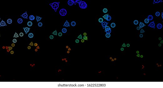 Dark Multicolor vector template with esoteric signs. Colorful vintage illustration with gradient alchemy shapes. Best design halloween events.