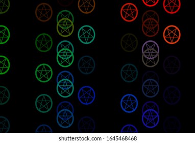 Dark Multicolor vector template with esoteric signs. Retro design in abstract style with witchcraft forms. Best design halloween events.