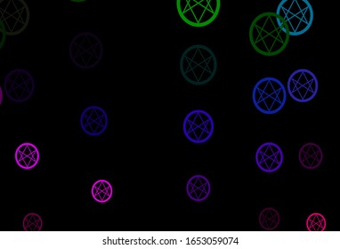 Dark Multicolor vector template with esoteric signs. Colorful mystic symbols with a gradient in ancient style. Background for esoteric, mystic designs.