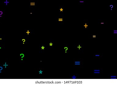 Dark Multicolor vector template with math simbols. Abstract illustration with colored algebra signs. Template for landing page of typography.