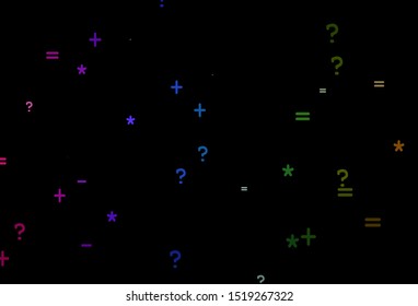 Dark Multicolor vector template with math simbols. Illustration with Numeral symbols on abstract template. Pattern for posters, banners of math books.