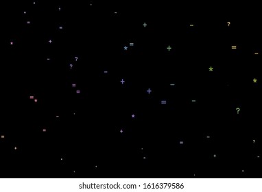 Dark Multicolor vector template with math simbols. Colored mathematic signs with gradient on white background. Pattern for school, grammar websites.
