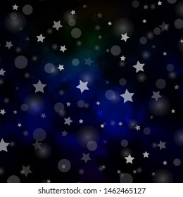 Dark Multicolor vector texture with circles, stars. Abstract illustration with colorful shapes of circles, stars. Pattern for trendy fabric, wallpapers.