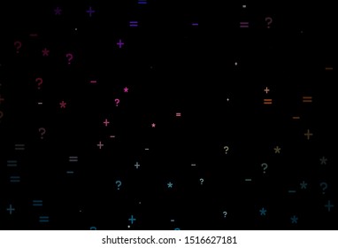 Dark Multicolor vector texture with mathematic symbols. Illustration with Numeral symbols on abstract template. Best design a poster, banner of a math college.