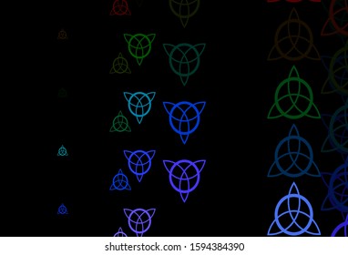 Dark Multicolor vector texture with religion symbols. Illustration with magical signs of spiritual power. Simple design for occult depiction.