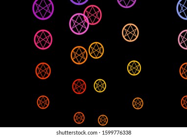 Dark Multicolor vector texture with religion symbols. Colorful vintage illustration with gradient alchemy shapes. Background for esoteric, mystic designs.