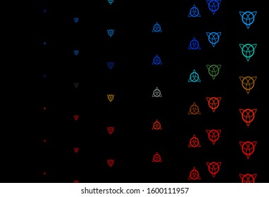 Dark Multicolor vector texture with religion symbols. Colorful vintage illustration with gradient alchemy shapes. Background for esoteric, mystic designs.