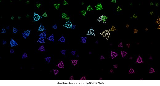 Dark Multicolor vector texture with religion symbols. Illustration with magical signs of spiritual power. Simple design for occult depiction.