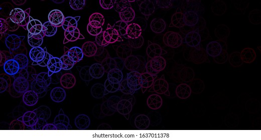 Dark Multicolor vector texture with religion symbols. Colorful vintage illustration with gradient alchemy shapes. Best design halloween events.