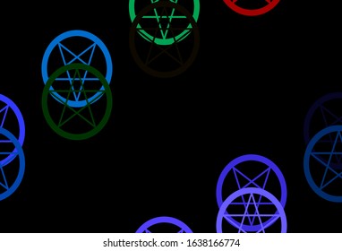 Dark Multicolor vector texture with religion symbols. Colorful vintage illustration with gradient alchemy shapes. Design for magic, spiritual events.