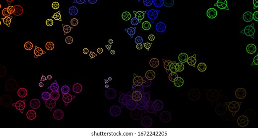 Textura vectorial multicolor oscura con símbolos religiosos. Diseño retro en estilo abstracto con formas de brujería. Diseño sencillo para la representación oculta.