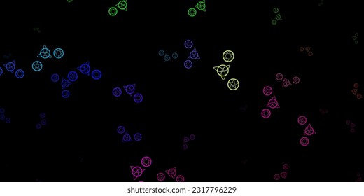 Dark Multicolor vector texture with religion symbols. Colorful mystic symbols with a gradient in ancient style. Design for magic, spiritual events.