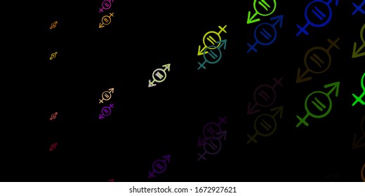 Dark Multicolor vector texture with women's rights symbols. Colorful feminism symbols with a gradient in modern style. Design for International Women’s Day.