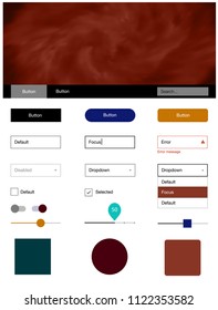 Dark Multicolor vector ui kit with clouds & stars. Simple Material Design Kit with colorful clouds in header. Simple colorful design for websites.