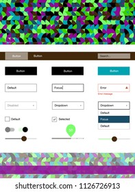 Dark Multicolor vector ui kit with dots. Beautiful ui ux kit with colorful dots in its header. Simple colorful design for websites.