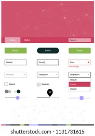 Dark Multicolor vector ui kit in polygonal style with circles. Style guide in polygonal style with triangles, circles. This template you can use for websites.