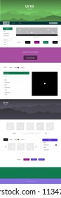 Dark Multicolor vector ui kit with landscape. Modern Style guide with colorful gradient mountains in its header. This sample is for your tourist website.