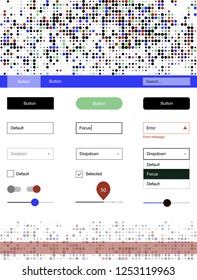 Dark Multicolor vector ui kit with dots. Web ui kit with abstract gradient circles in its header. Beautiful layout for websites, landing pages.