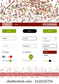 Dark Multicolor vector ui ux kit with circles. Web ui kit with abstract gradient circles in its header. This sample is for your landing page.
