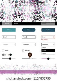 Dark Multicolor vector ui ux kit with circles. Simple Material Design Kit with colorful dots in header. This sample is for your website.