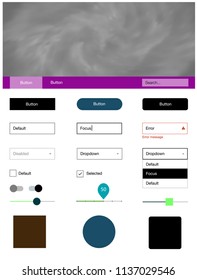 Dark Multicolor vector ui ux kit with space stars. Colorful ui/ux kit with header consisted of clouds & stars. This template you can use for landing pages.