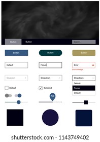 Dark Multicolor vector ui ux kit with space stars. Simple Material Design Kit with colorful clouds in header. Modern template for your landing page.