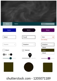 Dark Multicolor vector ui ux kit with space stars. Colorful ui/ux kit with header consisted of clouds & stars. Simple colorful design for websites.