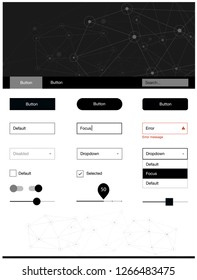 Dark Multicolor vector ui ux kit in triangular style with circles. Simple Material Design Kit with colorful triangles, circles. This template you can use for websites.