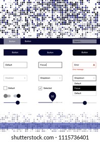 Dark Multicolor vector web ui kit with spheres. Simple Material Design Kit with colorful dots in header. This template you can use for landing pages.