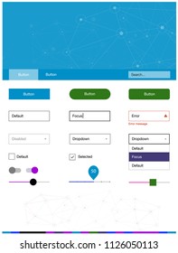 Dark Multicolor vector web ui kit in polygonal style with circles. Simple Material Design Kit with colorful triangles, circles. This template you can use for websites.