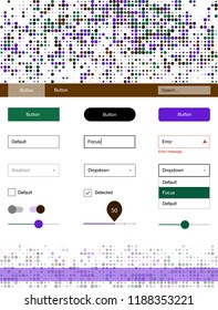 Dark Multicolor vector wireframe kit with dots. Modern Style guide with colorful gradient circles in its header. This template you can use for websites.