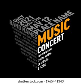 Dark Music concert poster template layout with isometric 3d text on the corner edge. Simple graphic flyer layout with nice trendy typography on black background.