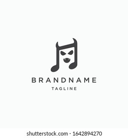 Dark music logo design template. Note, Spooky, mascot, hell, horn, vector illustration