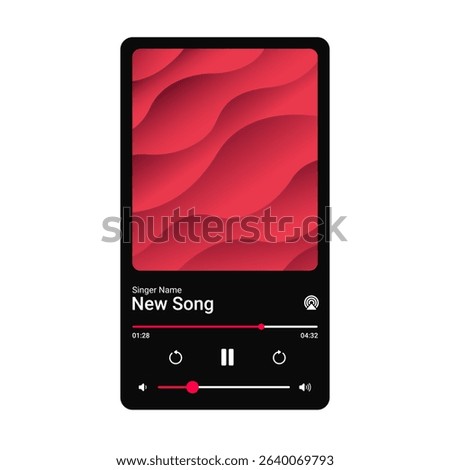 Dark Music Player UI with Red Abstract Album Art Audio Streaming App Interface Song Control Panel Play Button and Notification Design