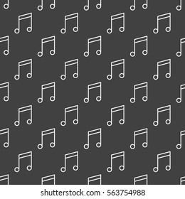 Dark music seamless pattern. Vector monochrome texture made with thin line music notes