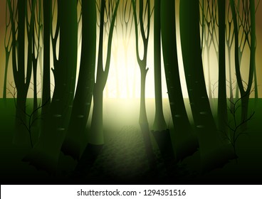 Vector Illustration Pine Forest Silhouette Alley Stock Vector (Royalty ...