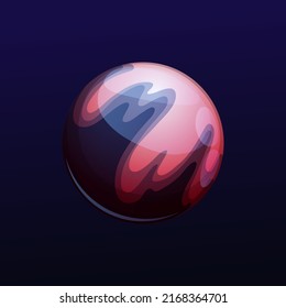 Dark Mysterious Glossy Planet, Fantastic Vector Comet. Fantasy Ui Game Object, Galaxy Meteor, Space Globe With Pink And Dark Stains On Surface, Isolated Sphere In Universe, Alien World Single Object