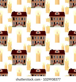 Dark mysterious obscure gloomy terrible vector castle design seamless pattern background illustration