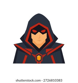 A dark and mysterious warlock character designed in a clean flat style. The male sorcerer is depicted with mystical energy, wearing a hood and ornate robes. Ideal for fantasy RPG game assets, dark magic themes, stickers, avatars, and creative graphic design projects.
