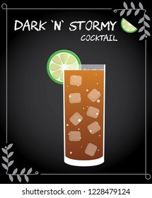 Dark 'N' Stormy cocktail vector with lime wedge.
