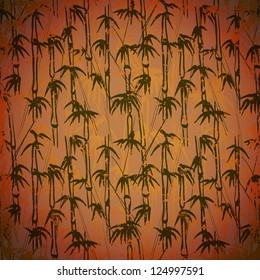 Dark nature background with bamboo silhouettes and grunge texture. EPS 10 blend mode used