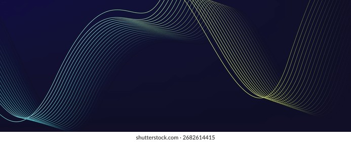 Dark navy abstract background with cyan yellow neon wave line design