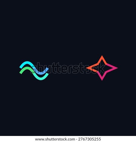 A dark navy background features a cyan wave line and a pink gradient star polygon for modern corporate brand identity.