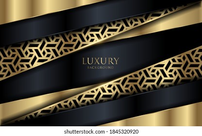 Dunkler mariner Hintergrund mit geometrischen Ornamenten und goldenen Linien Element.