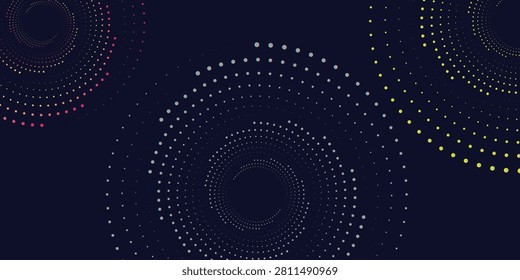 Dark navy bkue background with dots circle pink yellow. Simple circle effect tone color
