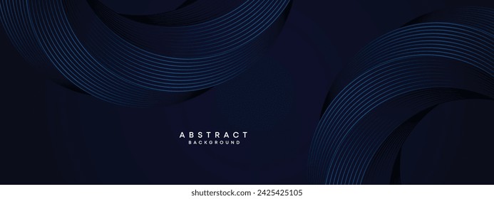 Fondo de tecnología de líneas de círculos ondulantes abstractos azul marino oscuro. Gradiente azul moderno con líneas brillantes Forma geométrica brillante diagonal. para folleto, cubierta, póster, banner, sitio web, encabezado, folleto